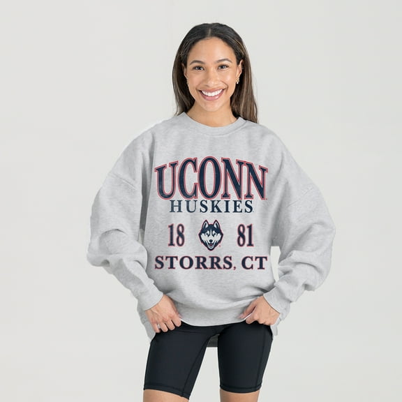 Women's Gameday Couture Ash UConn Huskies Premium Fleece Pullover Sweatshirt