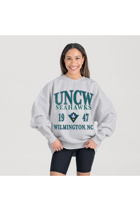 Women's Gameday Couture Ash UNC Wilmington Seahawks Premium Fleece Pullover Sweatshirt