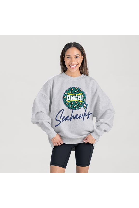 Women's Gameday Couture Ash UNC Wilmington Seahawks Premium Fleece Pullover Sweatshirt