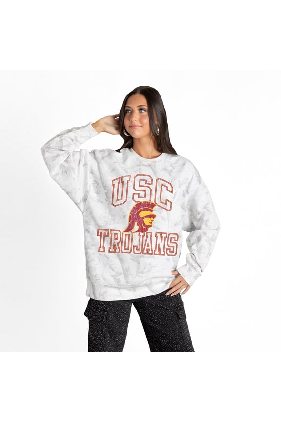 Women's Gameday Couture Ash USC Trojans Whiteout Premium Fleece Camo Sweatshirt