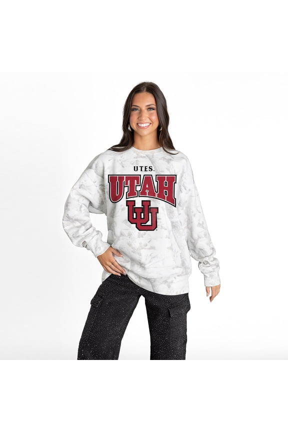 Women's Gameday Couture Ash Utah Utes Rally Ready Premium Fleece Camo Sweatshirt