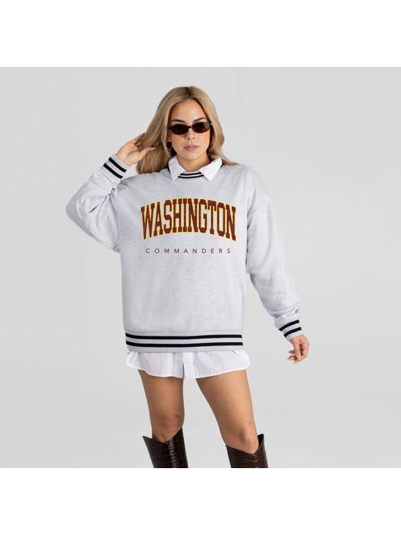 Women's Gameday Couture Ash Washington Commanders Oversized Easy Energy Ringer Stripe Sweatshirt