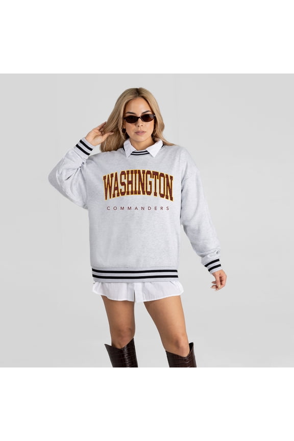 Women's Gameday Couture Ash Washington Commanders Oversized Easy Energy Ringer Stripe Sweatshirt