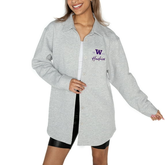 Women's Gameday Couture Ash Washington Huskies Foundation Full-Button Long Sleeve Overshirt