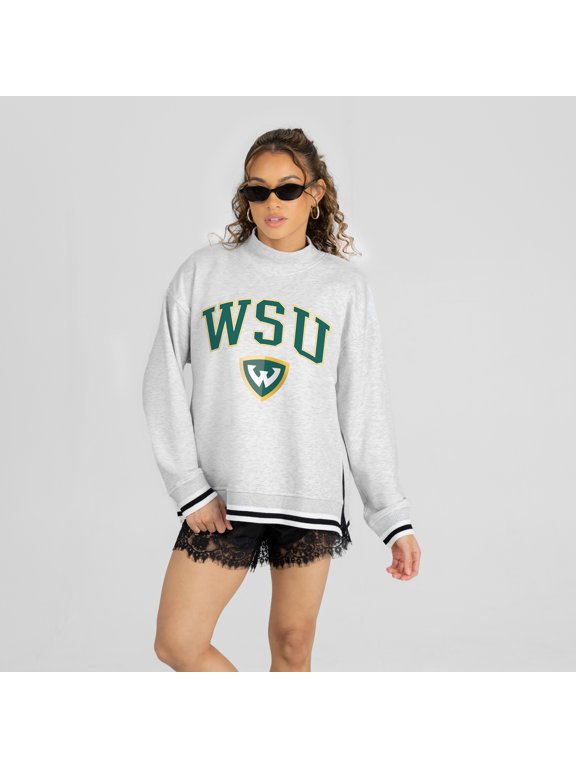 Women's Gameday Couture Ash Wayne State Warriors Rally Point Contrast Stripe Mock Neck Sweatshirt