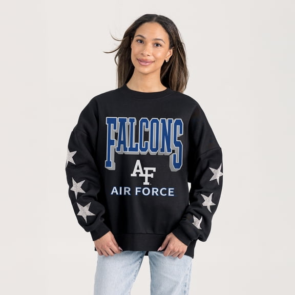 Women's Gameday Couture  Black Air Force Falcons Pure Victory Relaxed Rhinestone Pullover Sweatshirt