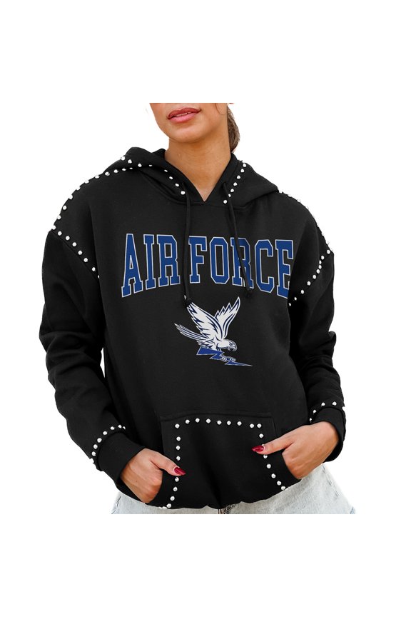 Women's Gameday Couture Black Air Force Falcons Studded Pullover Hoodie