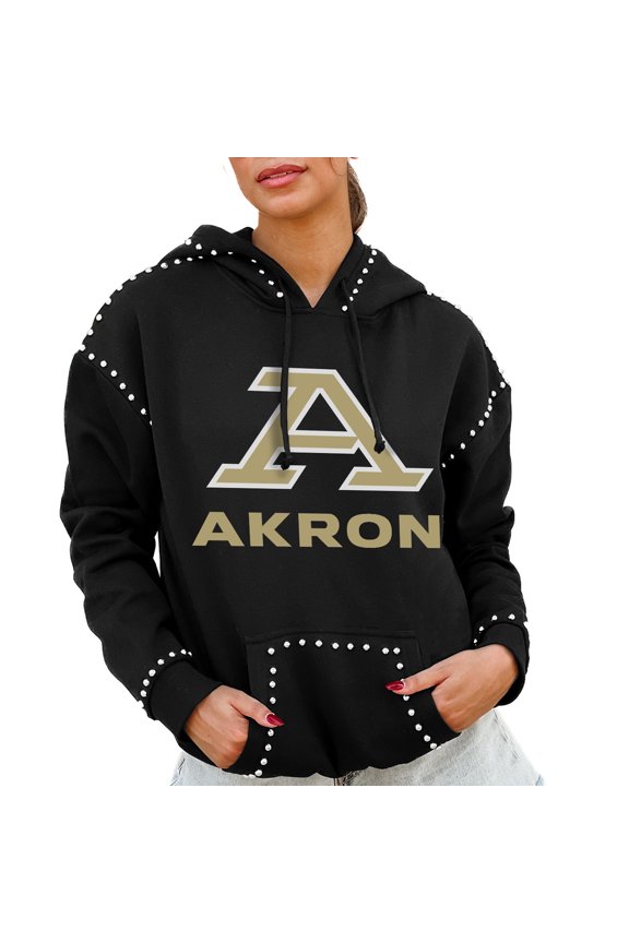 Women's Gameday Couture  Black Akron Zips Studded Pullover Hoodie