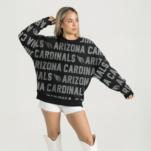 Women's Gameday Couture Black Arizona Cardinals Relaxed Drop Shoulder Hype Era Rhinestone Text Sweatshirt