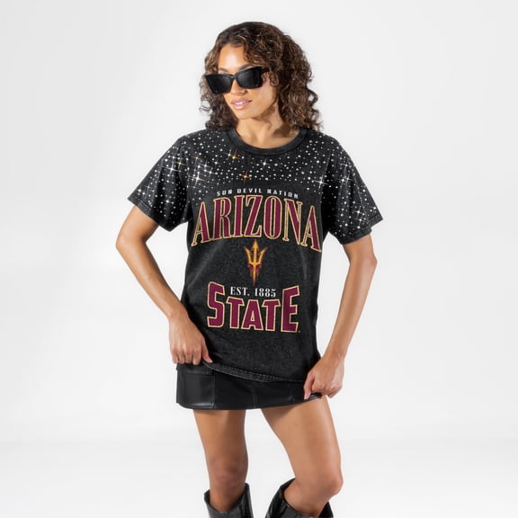 Women's Gameday Couture Black Arizona State Sun Devils In the Zone Washed Micro Rhinestone T-Shirt
