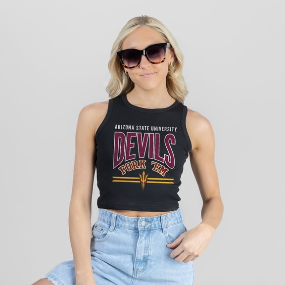 Women's Gameday Couture Black Arizona State Sun Devils Mic Drop Essential Ribbed Cropped Tank Top