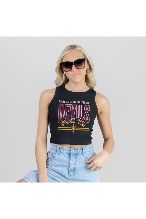 Women's Gameday Couture Black Arizona State Sun Devils Mic Drop Essential Ribbed Cropped Tank Top