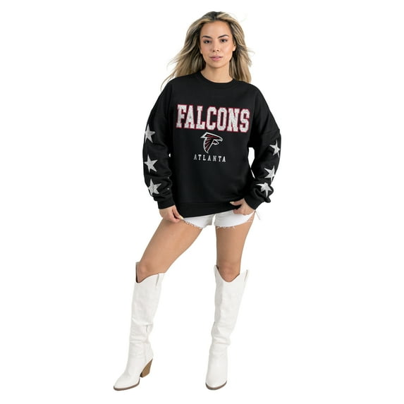 Women's Gameday Couture Black Atlanta Falcons Velocity Relaxed Rhinestone Pullover Sweatshirt
