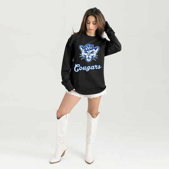 Women's Gameday Couture Black BYU Cougars Oversized Honor Roll Long Sleeve T-Shirt