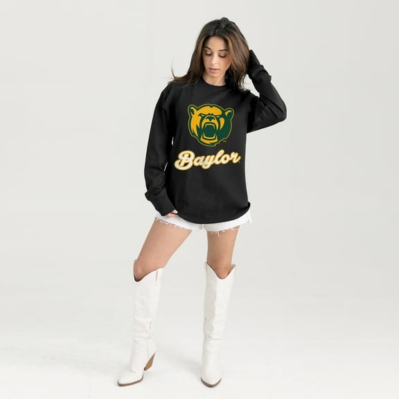 Women's Gameday Couture Black Baylor Bears Oversized Honor Roll Long Sleeve T-Shirt