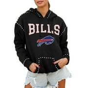 Women's Gameday Couture Black Buffalo Bills Oversized Catch the Vibe Studded Pullover Hoodie