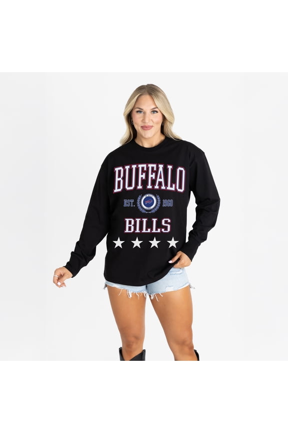 Women's Gameday Couture Black Buffalo Bills Oversized Everyday Star Long Sleeve T-Shirt