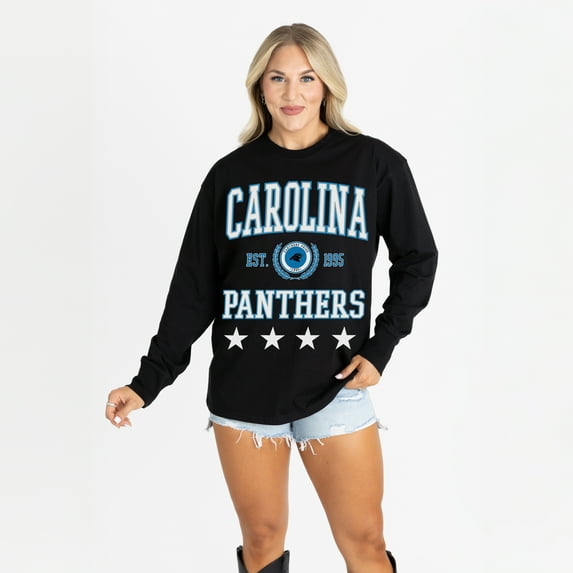 Women's Gameday Couture Black Carolina Panthers Oversized Everyday Star Long Sleeve T-Shirt