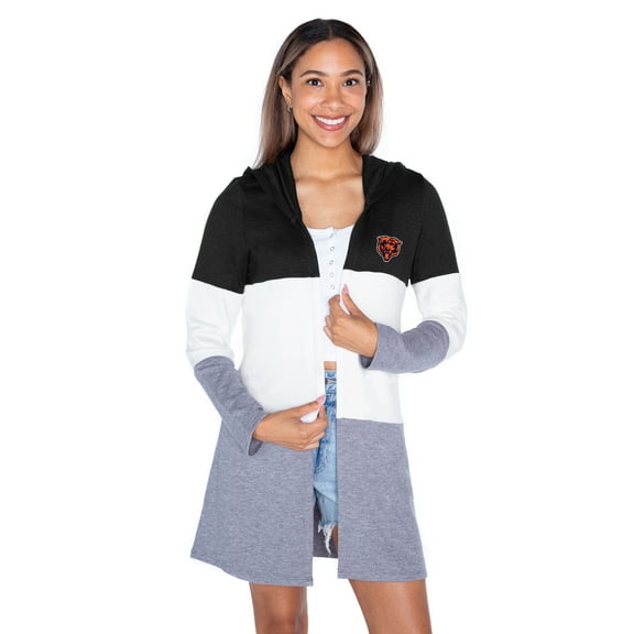 Women's Gameday Couture  Black Chicago Bears Tri-Blend Color Block Lightweight Cardigan Hoodie
