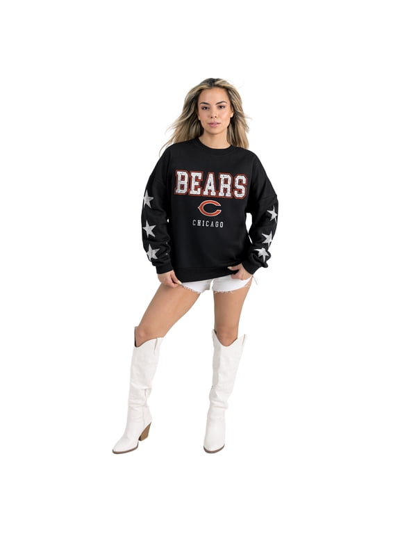 Women's Gameday Couture Black Chicago Bears Velocity Relaxed Rhinestone Pullover Sweatshirt