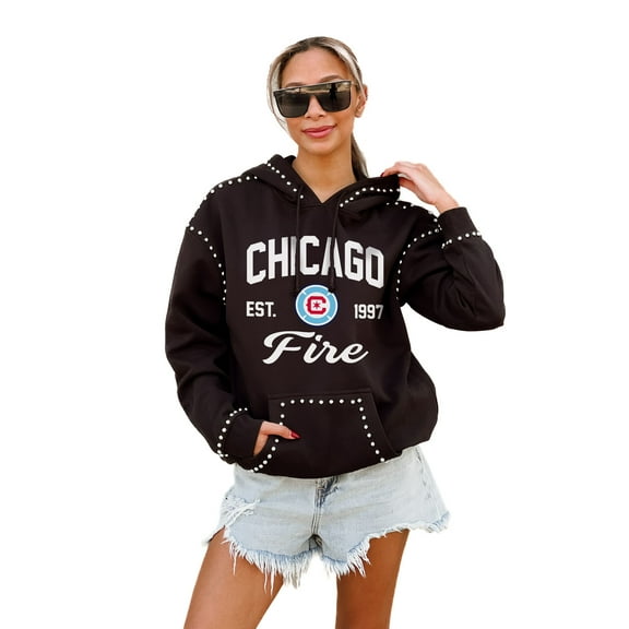 Women's Gameday Couture  Black Chicago Fire Catch the Vibe Studded Pullover Hoodie