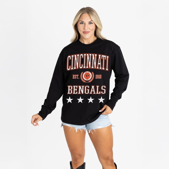 Women's Gameday Couture Black Cincinnati Bengals Oversized Everyday Star Long Sleeve T-Shirt