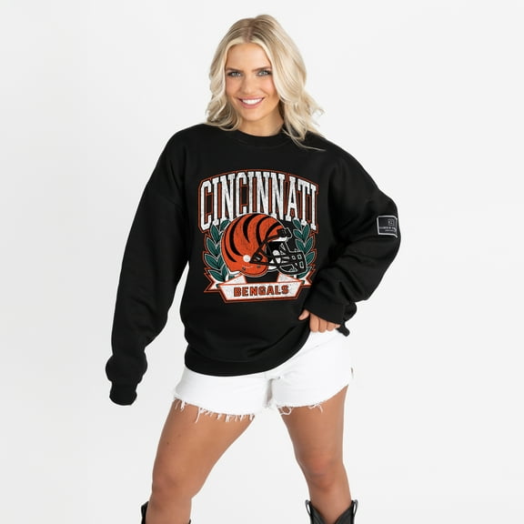 Women's Gameday Couture Black Cincinnati Bengals Oversized Victory Lane Black Label Premium Fleece Sweatshirt
