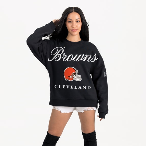 Women's Gameday Couture Black Cleveland Browns Legacy Club Premium Fleece Drop Shoulder Oversized Sweatshirt