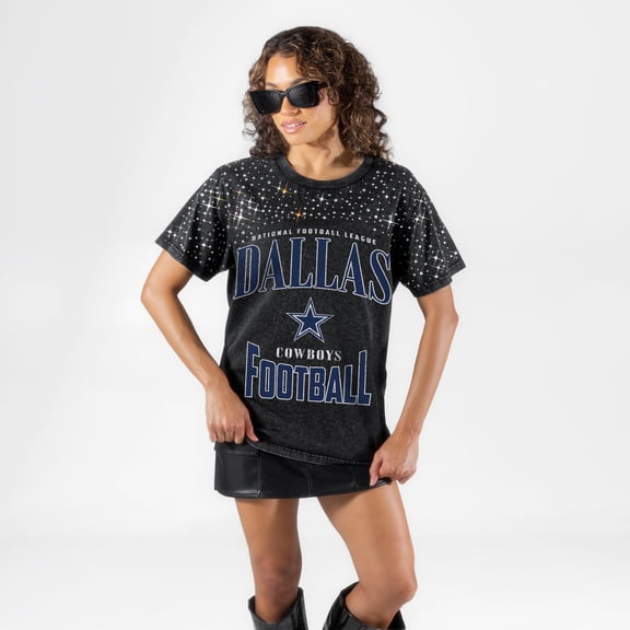 Women's Gameday Couture Black Dallas Cowboys  In the Zone Washed Micro Rhinestone T-Shirt