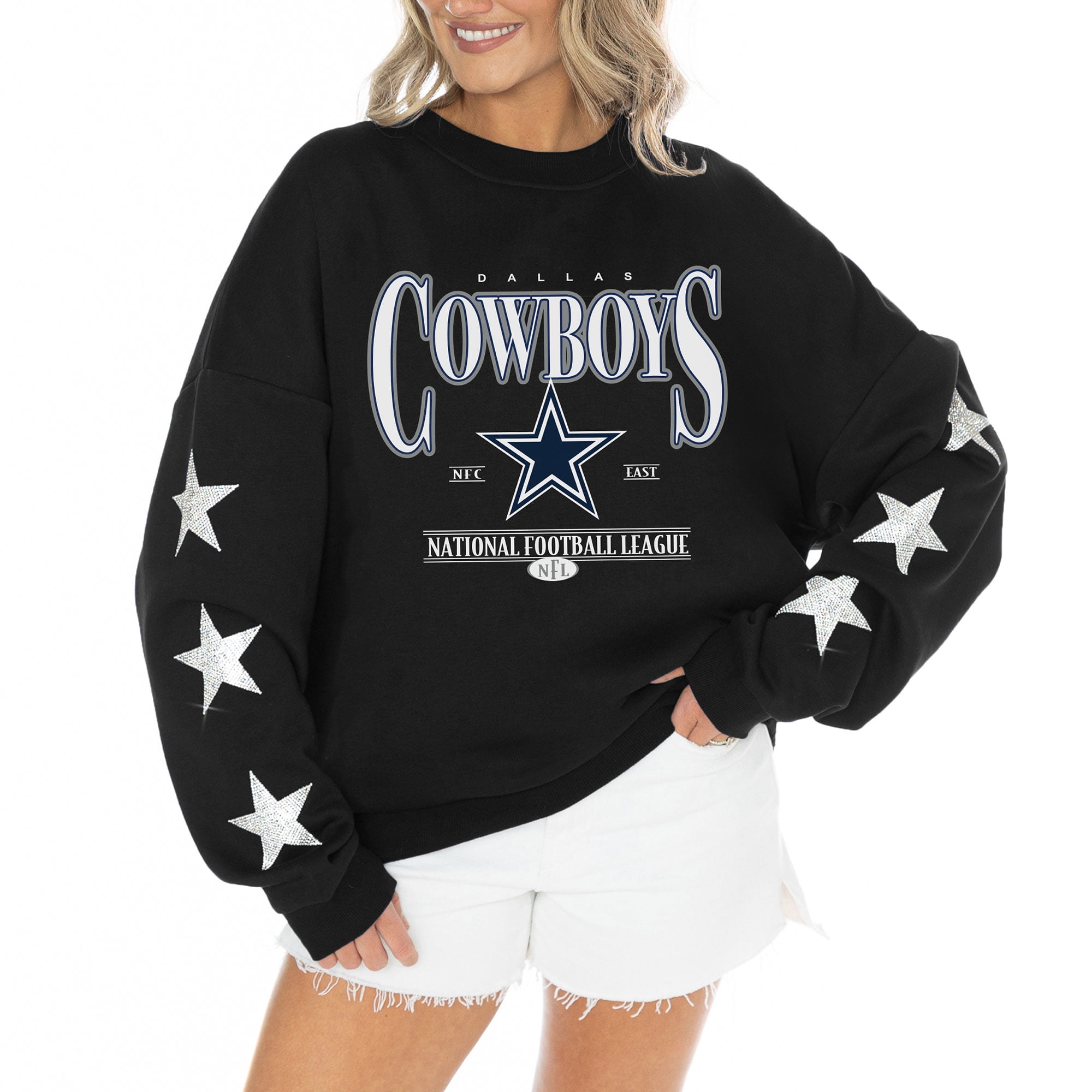 Women's Gameday Couture Black Dallas Cowboys Rhinestone Star Sleeve ...