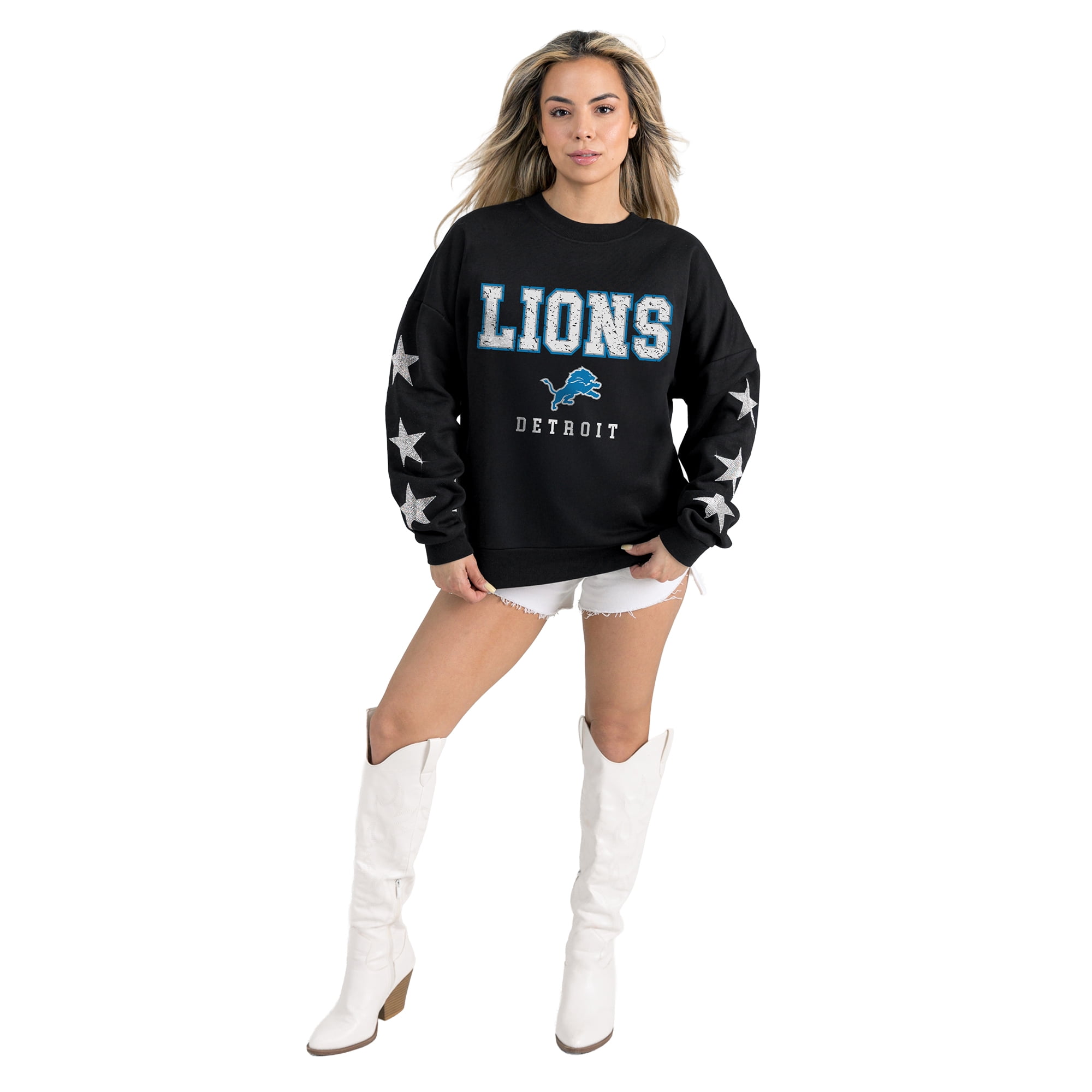 Women's Gameday Couture Black Detroit Lions Velocity Relaxed Rhinestone ...