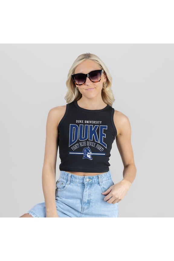 Women's Gameday Couture Black Duke Blue Devils Mic Drop Essential Ribbed Cropped Tank Top
