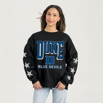 Women's Gameday Couture Black Duke Blue Devils Pure Victory Relaxed Rhinestone Pullover Sweatshirt