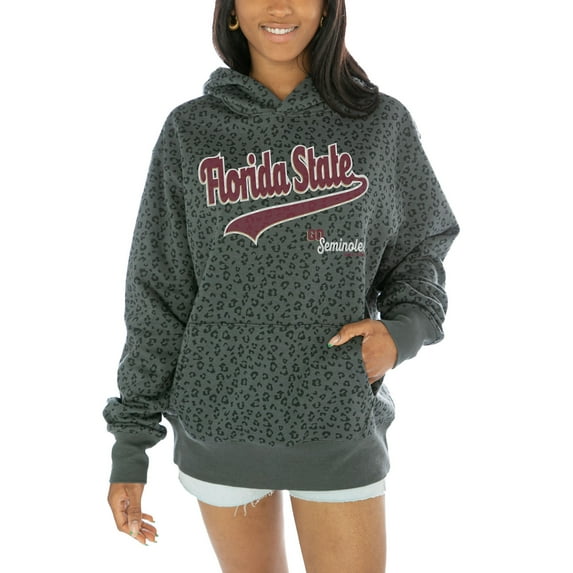 Women's Gameday Couture Black Florida State Seminoles Fierce Force Leopard Print Pullover Hoodie