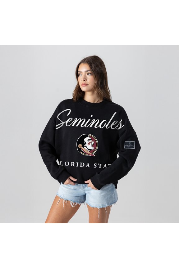 Women's Gameday Couture Black Florida State Seminoles Oversized Legacy Club Black Label Premium Fleece Sweatshirt
