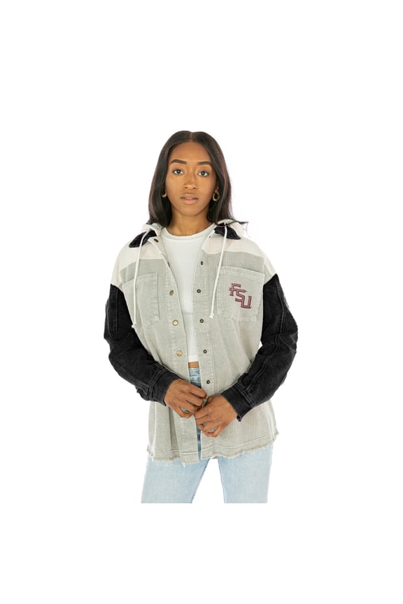 Women's Gameday Couture Black Florida State Seminoles Vintage Wash Corduroy Full-Snap Hooded Shacket