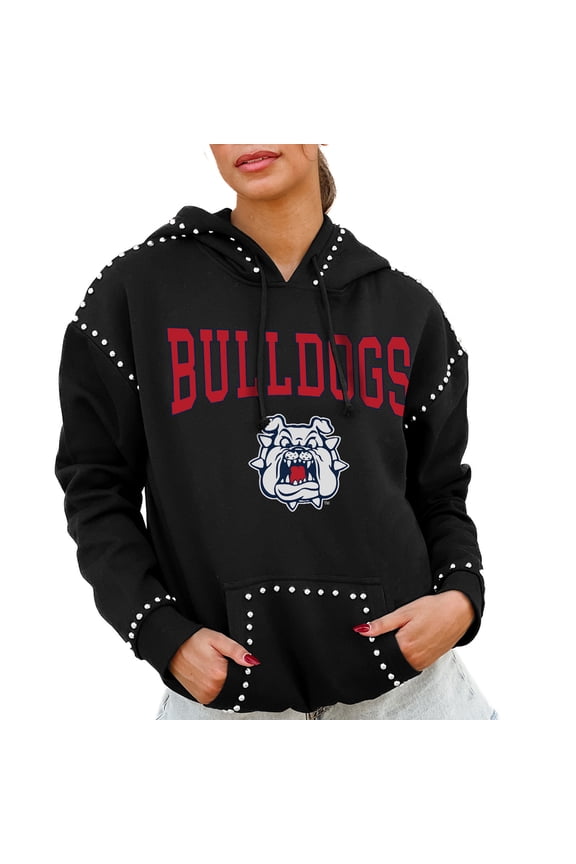 Women's Gameday Couture Black Fresno State Bulldogs Studded Pullover Hoodie
