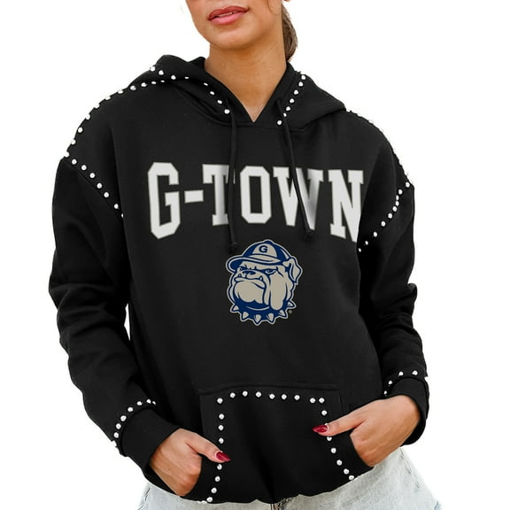Women's Gameday Couture  Black Georgetown Hoyas Studded Pullover Hoodie