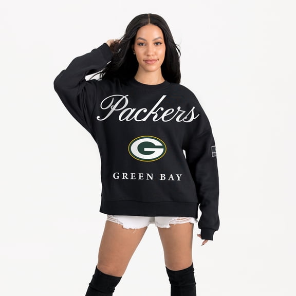 Women's Gameday Couture Black Green Bay Packers Legacy Club Premium Fleece Drop Shoulder Oversized Sweatshirt