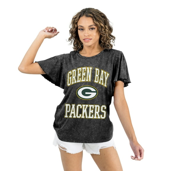 Women's Gameday Couture Black Green Bay Packers Relaxed Flutter Sleeve T-Shirt