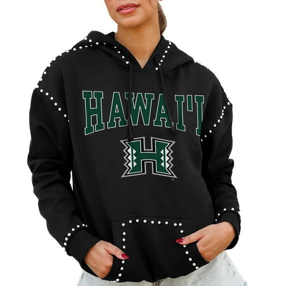 Women's Gameday Couture Black Hawaii Rainbow Warriors Studded Pullover Hoodie