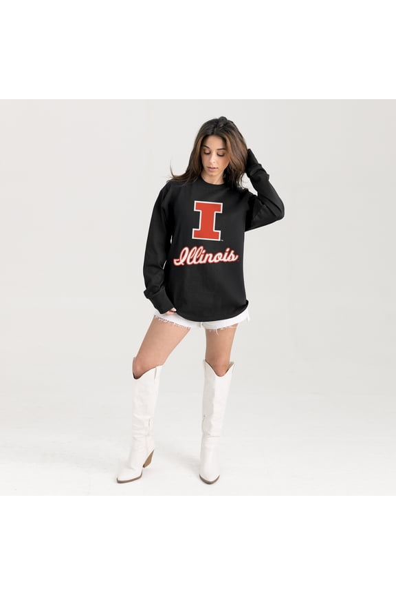 Women's Gameday Couture Black Illinois Fighting Illini Oversized Honor Roll Long Sleeve T-Shirt