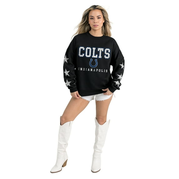 Women's Gameday Couture Black Indianapolis Colts Velocity Relaxed Rhinestone Pullover Sweatshirt