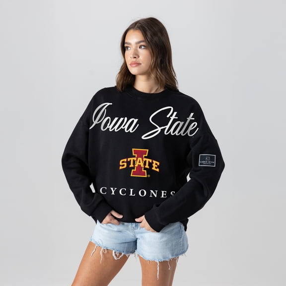 Women's Gameday Couture Black Iowa State Cyclones Oversized Legacy Club Black Label Premium Fleece Sweatshirt