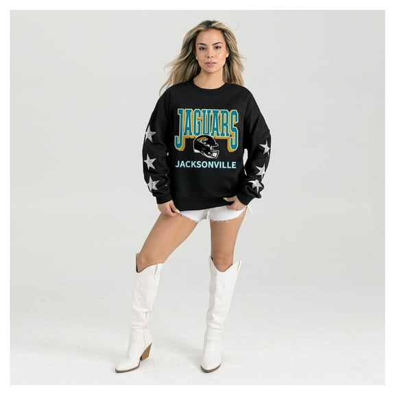 Women's Gameday Couture Black Jacksonville Jaguars Pure Victory Rhinestud Star-Sleeve Pullover Sweatshirt