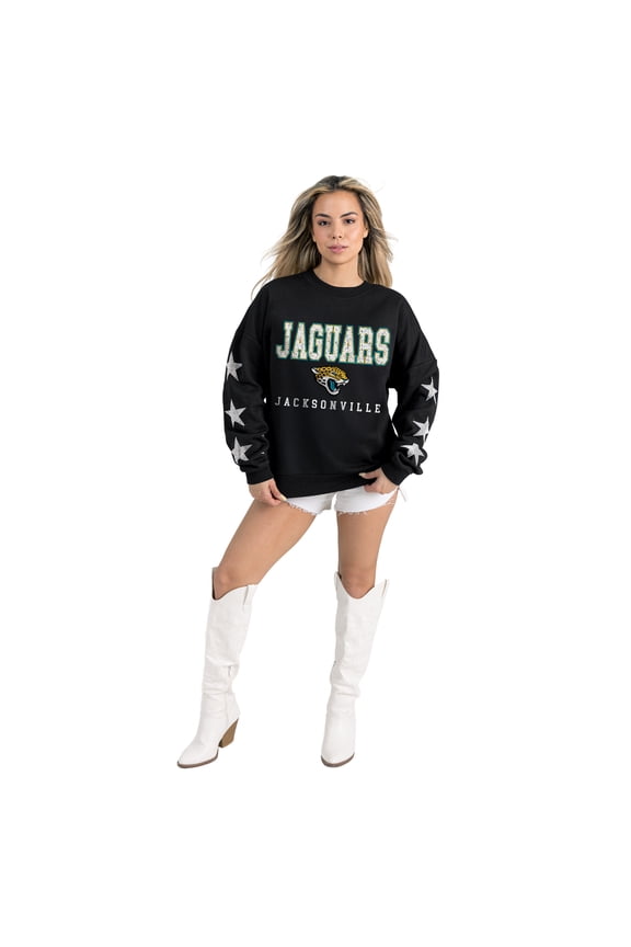 Women's Gameday Couture Black Jacksonville Jaguars Velocity Relaxed Rhinestone Pullover Sweatshirt