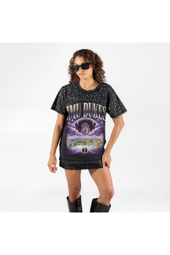 Women's Gameday Couture Black James Madison Dukes Sky's the Limit Washed Micro Rhinestone T-Shirt