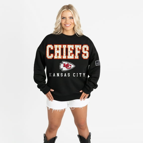 Women's Gameday Couture Black Kansas City Chiefs Oversized Level Up Black Label Premium Fleece Sweatshirt