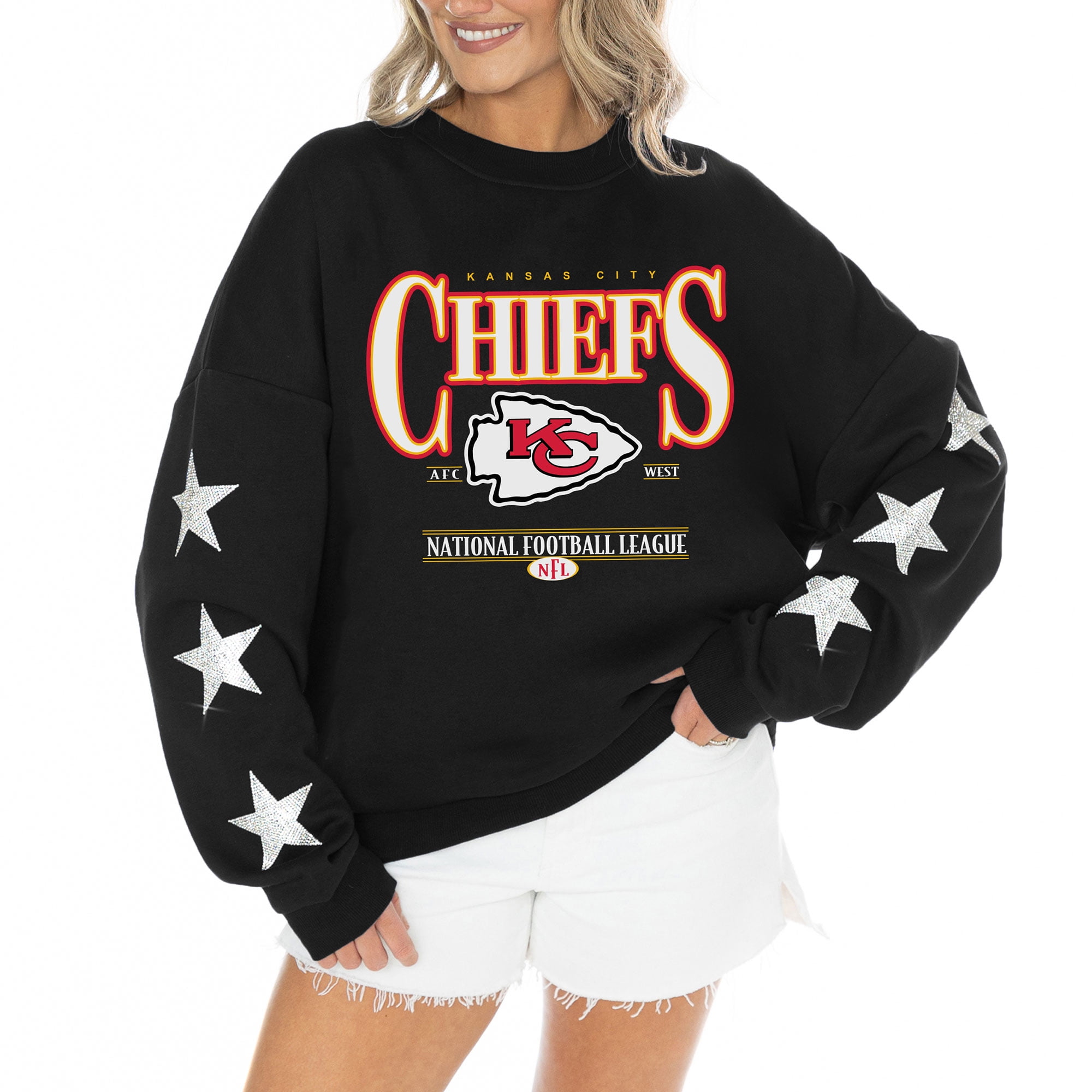 Women s gameday couture black kansas city chiefs rhinestone star sleeve