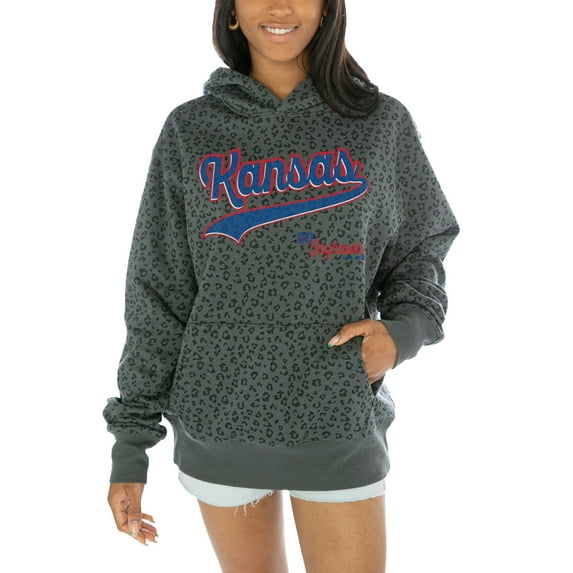 Women's Gameday Couture Black Kansas Jayhawks Fierce Force Leopard Print Pullover Hoodie